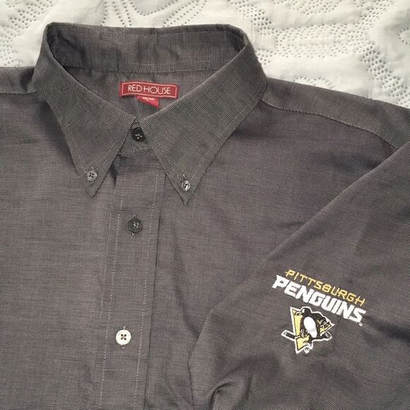 Charcoal Gray Pittsburgh Penguins Console Energy Button Down work shirt L mens - Picture 1 of 4